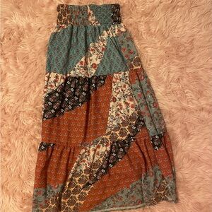 Colorful Bohemian Flower Print Maxi Skirt